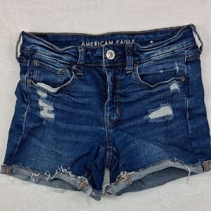 American Eagle Super Stretch Distressed Raw Frayed Hem Denim Shorts